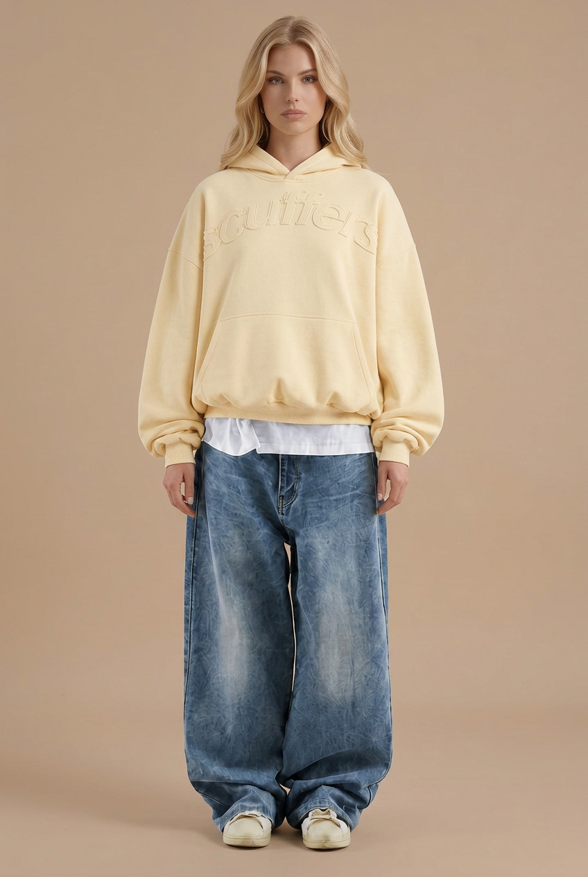 Oversized Embossed Logo Pullover Hoodie
