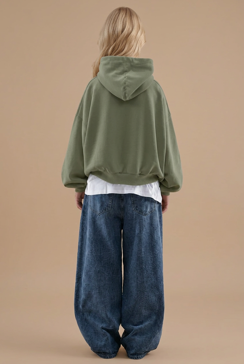 Oversized Embossed Logo Pullover Hoodie