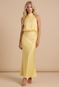 Rosanne Satin Maxi Dress - Lemon
