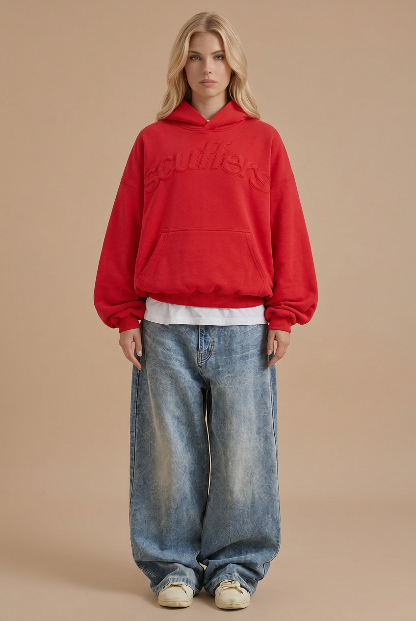 Oversized Embossed Logo Pullover Hoodie
