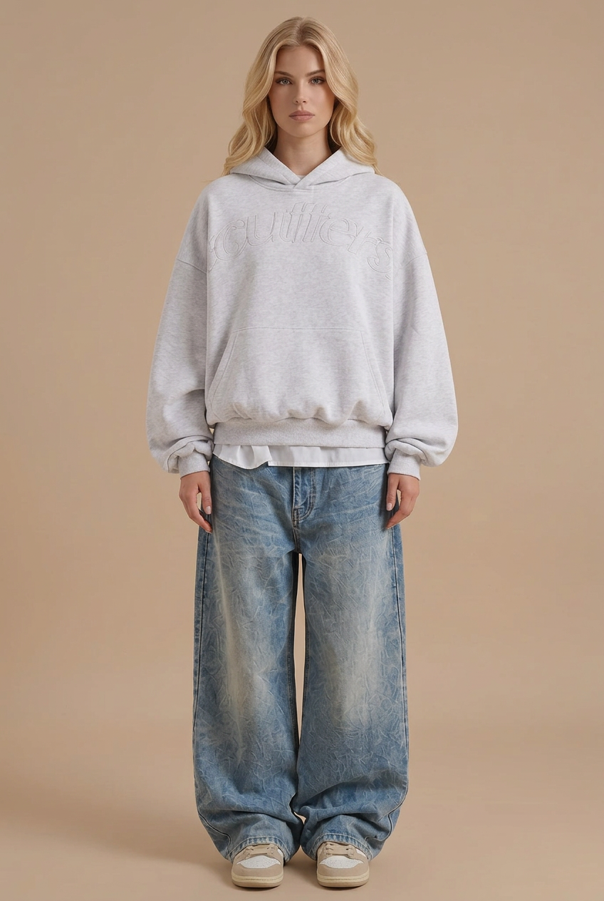 Oversized Embossed Logo Pullover Hoodie