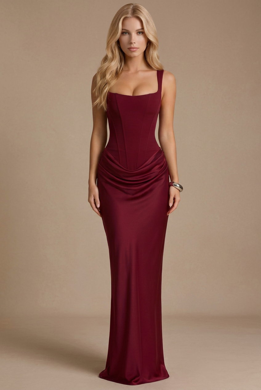 Octavia Corset Maxi Dress - Burgundy