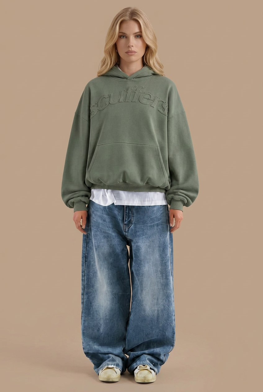 Oversized Embossed Logo Pullover Hoodie
