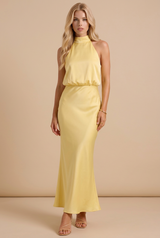 Rosanne Satin Maxi Dress - Lemon